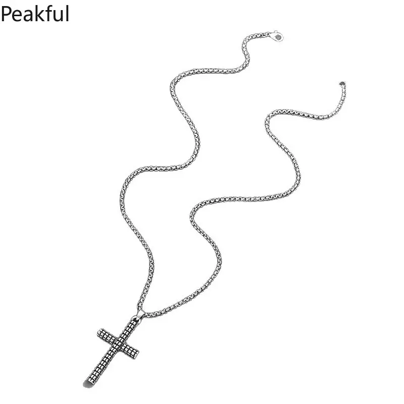 Vintage Cross Pendant Necklace,trending distressed granular finish charm with unique indie design.Retro aged texture and versatile daily matching style, sturdy metal build,perfect for streetwear styling,casual hangouts and everyday fashion collocation.