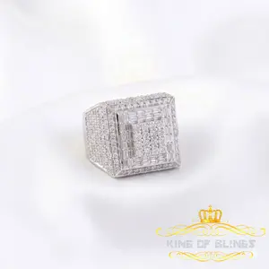 King of Bling's Men's/Womens 925 Silver White 5.50ct VVS 'D' Moissanite 3D Square Rings Size 10