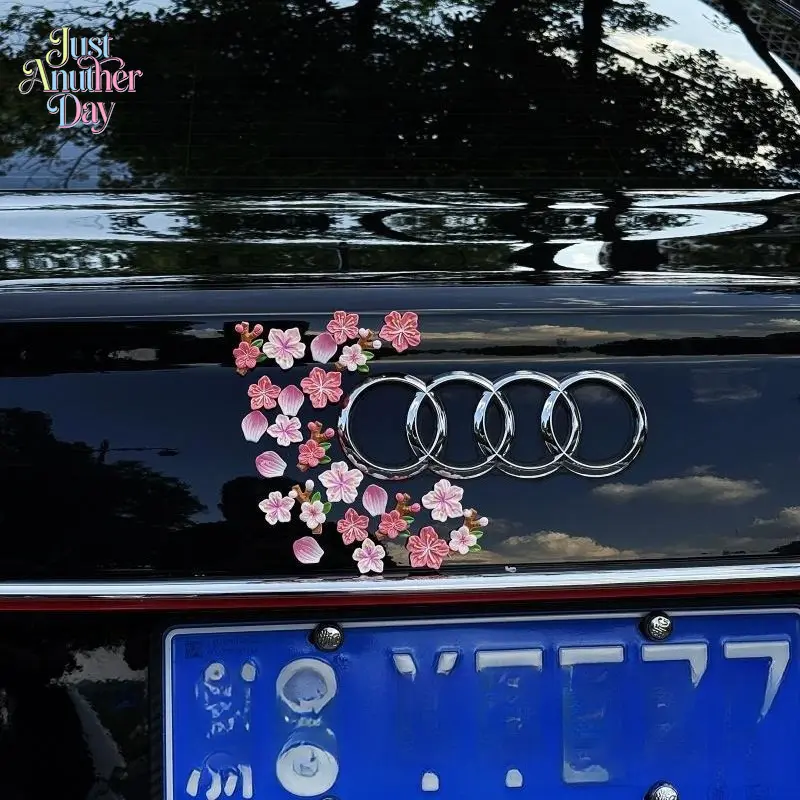 24PCS 3D Sakura Flower Car Stickers, Pink Cherry Blossom Decorative Decals, Self-Adhesive Flower Stickers for Car Body, Bumper, Scratch Cover, DIY Decoration for Cars, Motorcycles