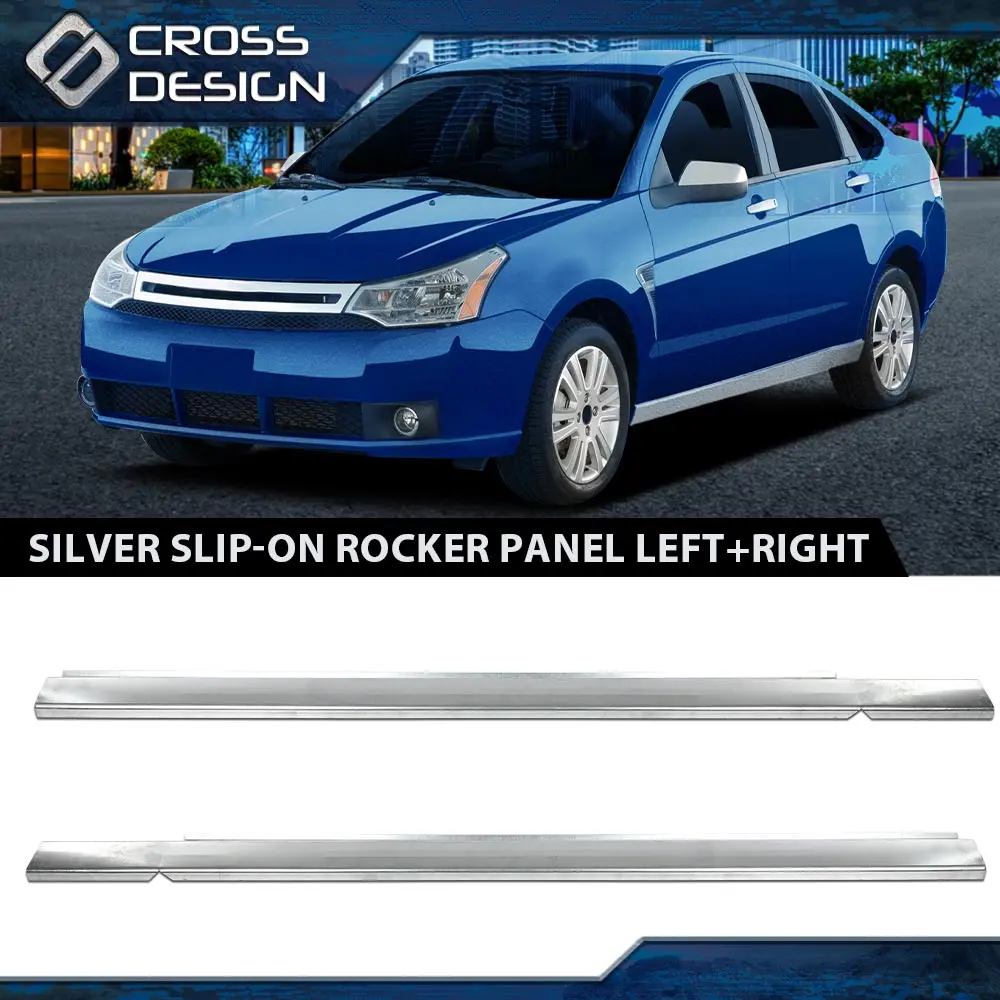 CROSSDESIGN Silver 2PCS Slip-on Rocker Panels, Car Accessories, Vehicle Auto Parts Accessories - Left+Right Fit For 2008-2011 Ford 4-Door Focus, Vehicle Accessories