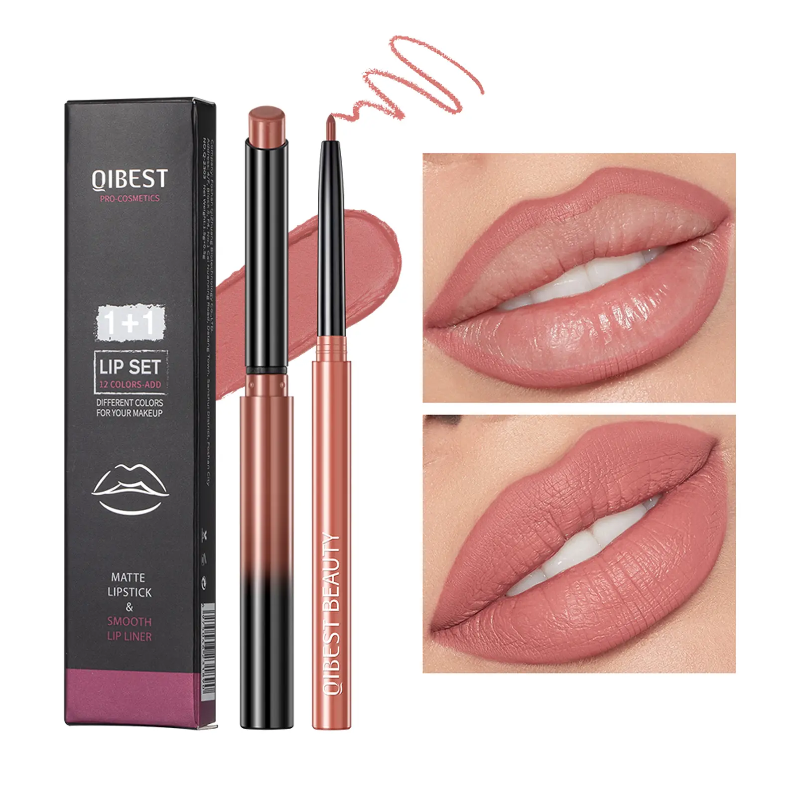 Nude Lip Liner and Lipstick Stick Set, Nude Lip Liner &Lipstick Duo, Creamy Matte Formula, Easy to Applyfor Beginners, Long-Lasting Lip Makeup