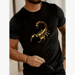 Men's Black Scorpion T-Shirt - Relaxed Crew Neck Short Sleeves Four Seasons Knit Fabric Breathable and Quick Drying Everyday Tee Unisex