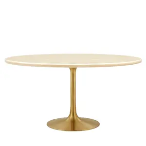Lippa 60" Oval Faux Travertine Dining Table by Modway EEI-6759-GLD-TRA