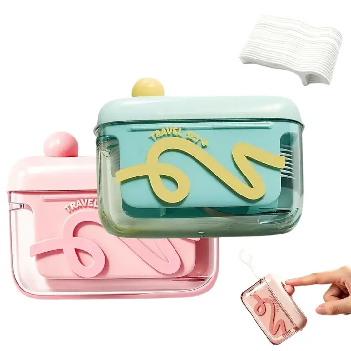 Portable Automatic Pop-Up Floss Pick Organizer, Travel-sized Storage Case with 10 Floss Picks, Refillable Dental Flosser Storage Case for Travel, Home, and Bathroom Use, Teeth Cleaning Supplies