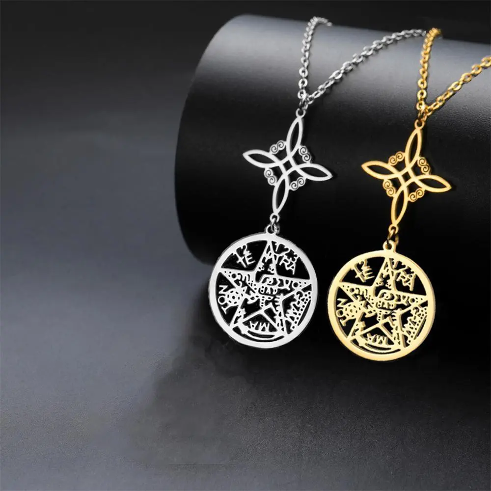 Witch Knot Tetragrammaton Pendants Necklace Stainless Steel Amulet Jewerly for New Year Gift Witch Knot Tetragrammaton Pendants Necklace Stainless Steel Amulet Jewerly for New Year Gift