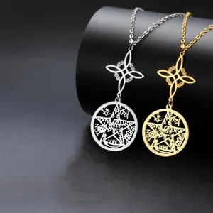 Witch Knot Tetragrammaton Pendants Necklace Stainless Steel Amulet Jewerly for New Year Gift