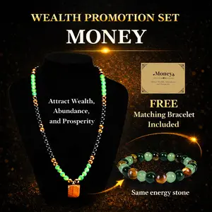 LuminaLace Jewelry [Buy One Get One Free] Wealth Attracting Necklace Set, includes black agate and green Dongling jade stones, green quartz and tiger’s eye pendants, healing crystals, paired with a bracelet—wealth attracting crystal jewelry gift for men a