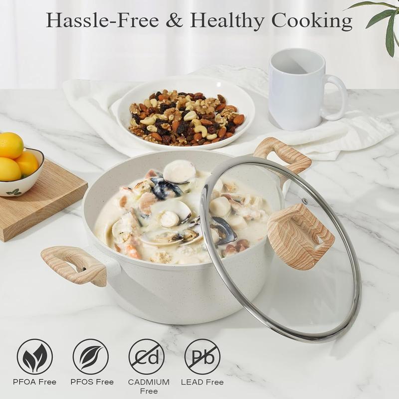 SODAY 17/12 Pcs Pots and Pans Set Non Stick, Kitchen Cookware Sets White Granite Nonstick Cooking Set with Frying Pans, Saucepans, Steamer,Nonstick Pots with Glass Lid (NO PFOS, PFOA),Kitchenware,stock up on specials,New Year Sale, gifts