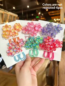 6 Pcs Women's Sweet Glitter Grape Ball Flower Hair Ties, High Elasticity Ponytail Holder, Daily Commute School Season Hair Accessories