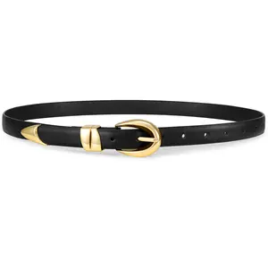 SUOSDEY Women Skinny Leather Belt for Jeans Pants Dresses Ladies Fashion Waist Belt with Shiny Gold Buckle