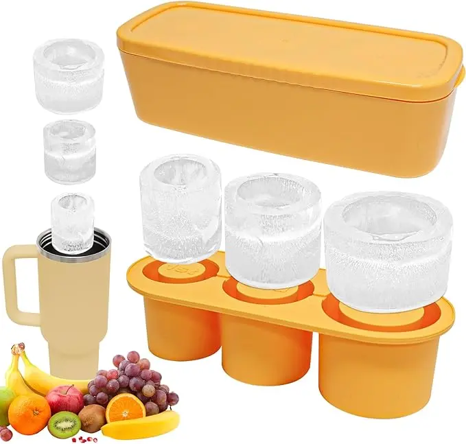 Silicone Ice Mold for 30–40 oz Tumblers with Lid Large Slow-Melting Ice Cube Tray for Iced Coffee Cocktails Drinks Yellow