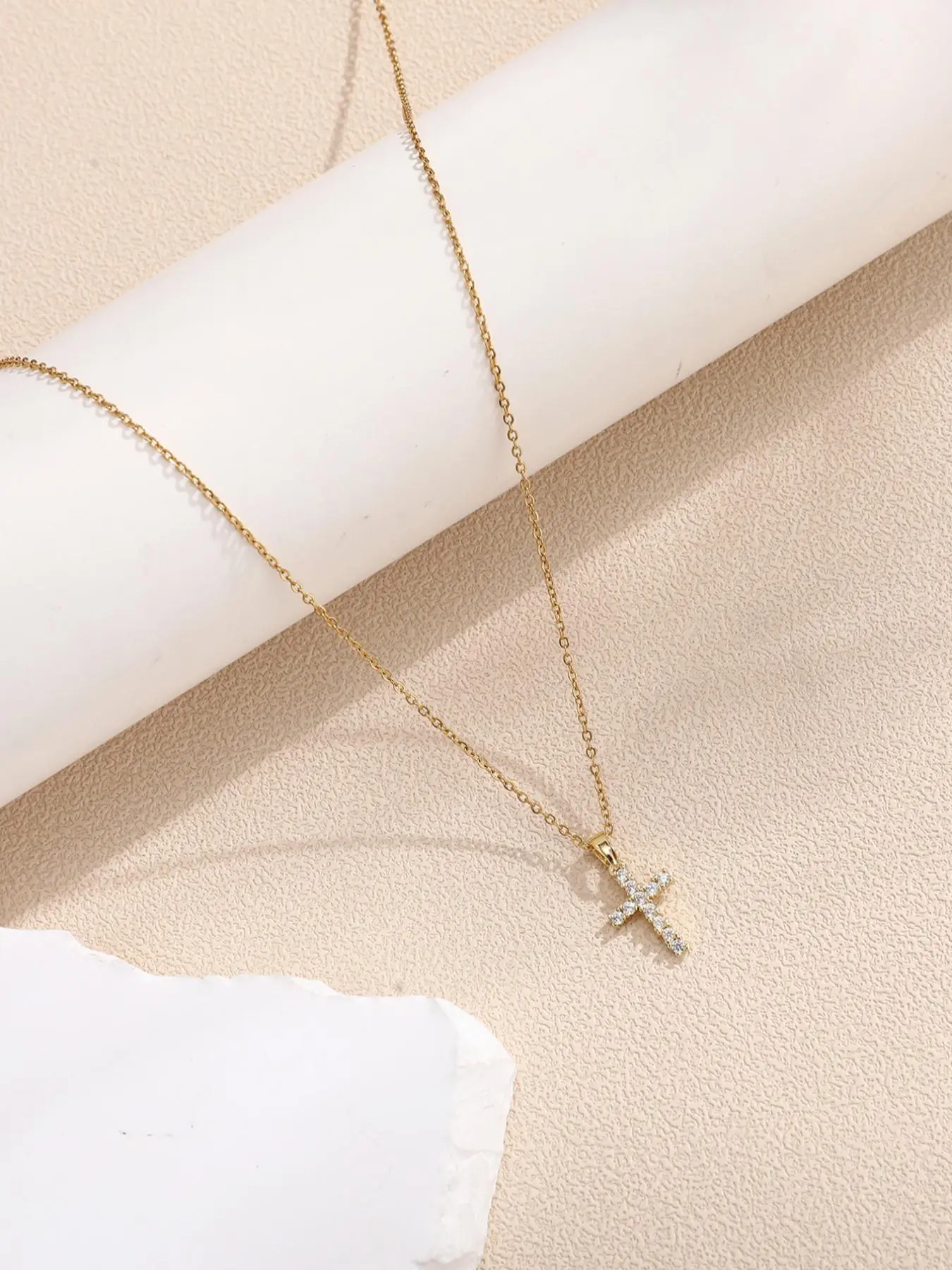 Rhinestone Decorated Cross Pendant Necklace for Women, Stainless Steel Jewelry for Party, Daily Decor, Birthday Gift, Non Tarnish Necklace, Cross Necklaces