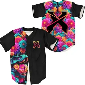 Excisi0n DJ Trippy Floral T-rex Rave 3D Baseball Shirt, Electronic Music Producer All Over Print Jersey, Edm Festivals Sport Team Outfit Game Day Uniform, Gift For Fan