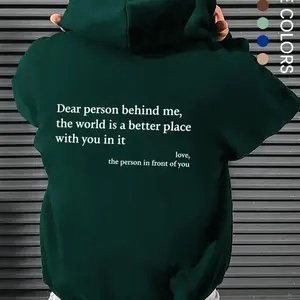 [Sales up to 75%] Dear person behind me hoodies, men's letter printed pocket drawstring pattern hoodies, casual soft shoulder long sleeved hoodies, pullovers, lazy school streetwear, outdoor wear, perfect gifts for men, perfect gifts