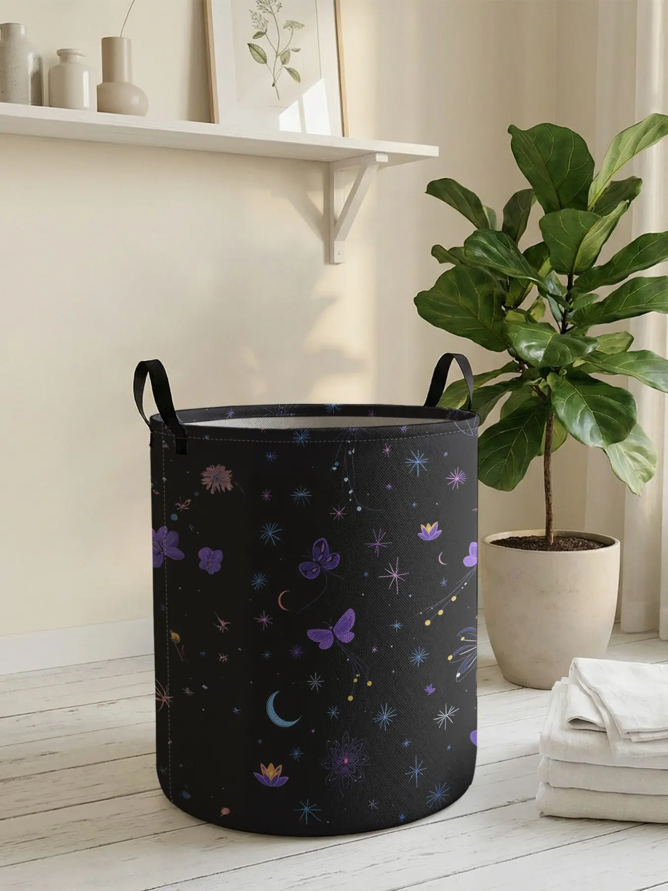 Butterfly Printed Laundry Basket with Handle, Durable Foldable Storage Bin, Large Capacity Home Organizer, Toy Box
