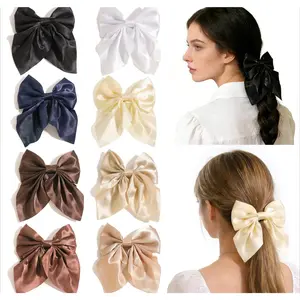 Elegant Satin Bow Duckbill Clip with Trailing Ribbons, Back-of-Head Hair Accessory for Sports, Outdoor Activities