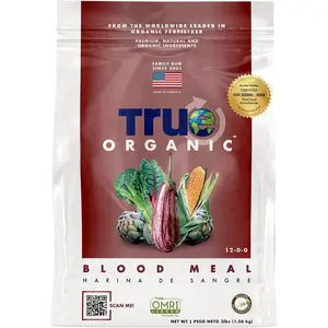 True Organic Blood Meal – High-Nitrogen Organic Fertilizer for Rapid Vegetative Growth – 3lb Bag Covers 104 Sq. Ft.