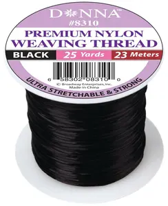 DONNA Premium Nylon Weaving Thread for Hair Extensions, Weaves & Wigs, 25 Yards Ultra Stretchable Strong Spool, Black