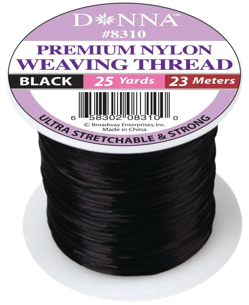 DONNA Premium Nylon Weaving Thread for Hair Extensions, Weaves & Wigs, 25 Yards Ultra Stretchable Strong Spool, Black