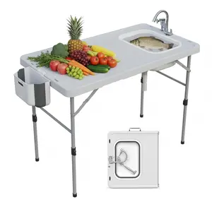 Garvee Folding Fish Cleaning Table with Foldable Sink, Portable Camping Table and Fish Cleaning Station, Includes Faucet, Drainage Hose, and Sprayer for Outdoor Use at Picnic, Beach, Dock, and Patio