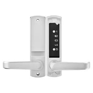 Mechanical Keyless Entry Door Lock With 5-Digit Code, 2.0 Upgrade, Single-Sided Push Button Keypad, Secure Door Handle, Auto Locking, Weather Resistant Design For Garden Gates, Indoor Or Outdoor, Silver Finish