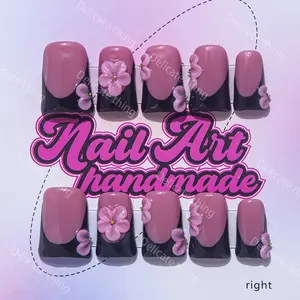 Delicatething Y2K Style Duckbill Nail Set, Handmade French Tip Design, 3 Sizes S M L, Perfect for Home Parties & Dates, Best Gift for Girls!