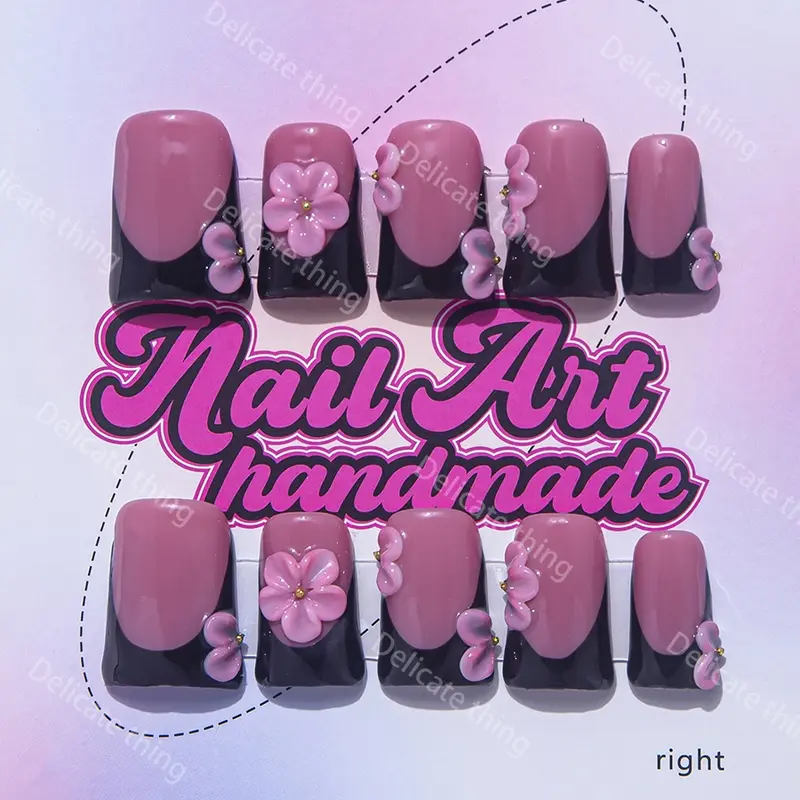 Delicatething Y2K Style Duckbill Nail Set, Nail Art Supplies, Handmade French Tip Design, 3 Sizes S M L, Perfect for Home Parties & Dates, Best Gift for Girls! French Tip Nails Nail Tips, Nail Art Products