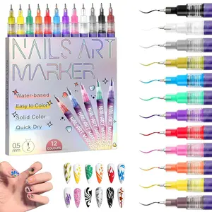 Dual-Tip 24-Color Nail Art Doodle Pens 12 Pk Durable Smooth-Flow Acrylic Markers for Pro Salon DIY Home Use Long Lasting Water Based Versatile Application