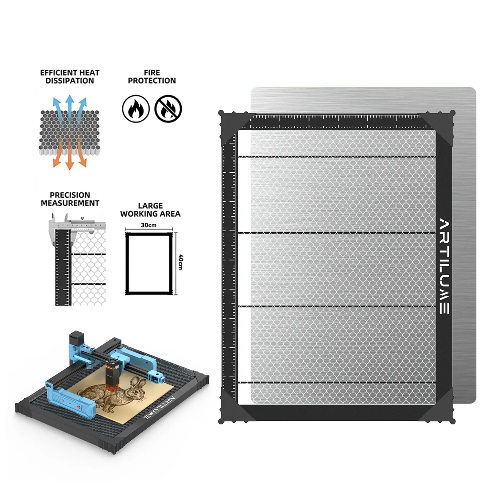 Artilume Honeycomb Laser Bed , Aluminum Working Table for Laser Engraving & Cutting, Fire Protection, Fast Heat Dissipation, Cleaner Cuts, Compatible with Most Laser Engraving Machines