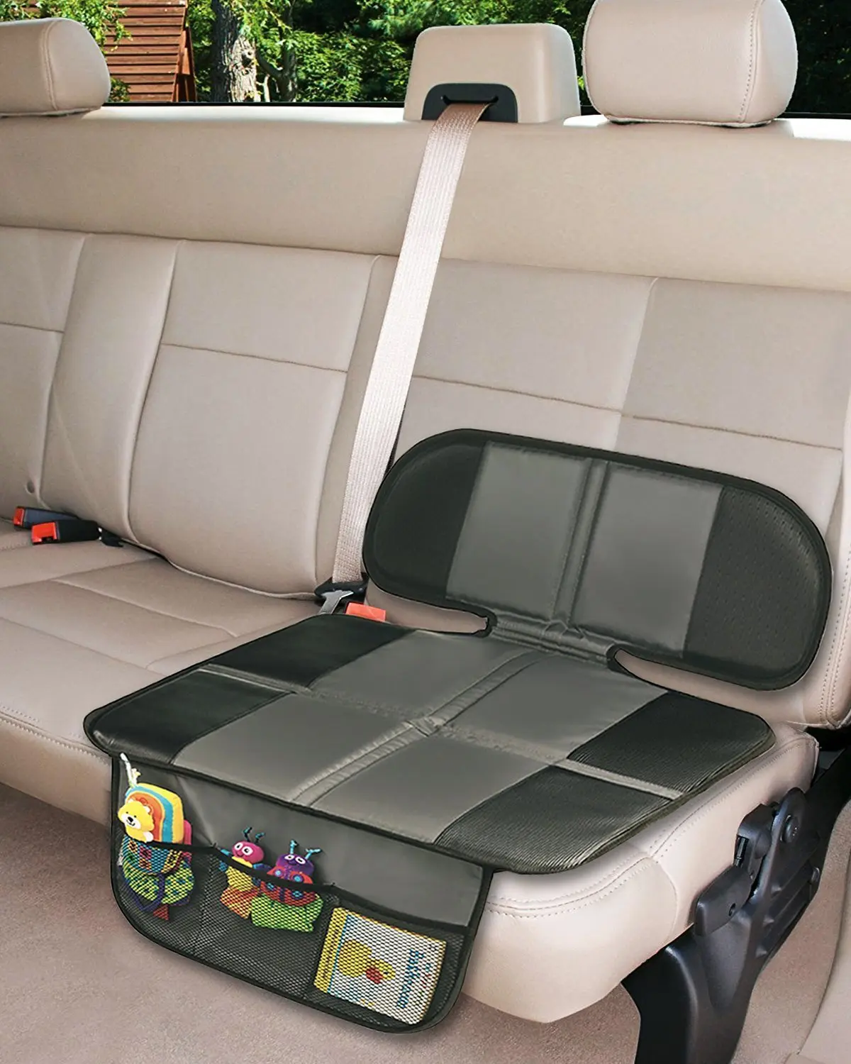 Big Ant Car Seat Protector Nonslip with Mesh Organizer for Infant Baby Cars Seats Waterproof Dog Mat Cover Pad Protects Automotive Vehicle Leather or Cloth Upholstery(Gray)