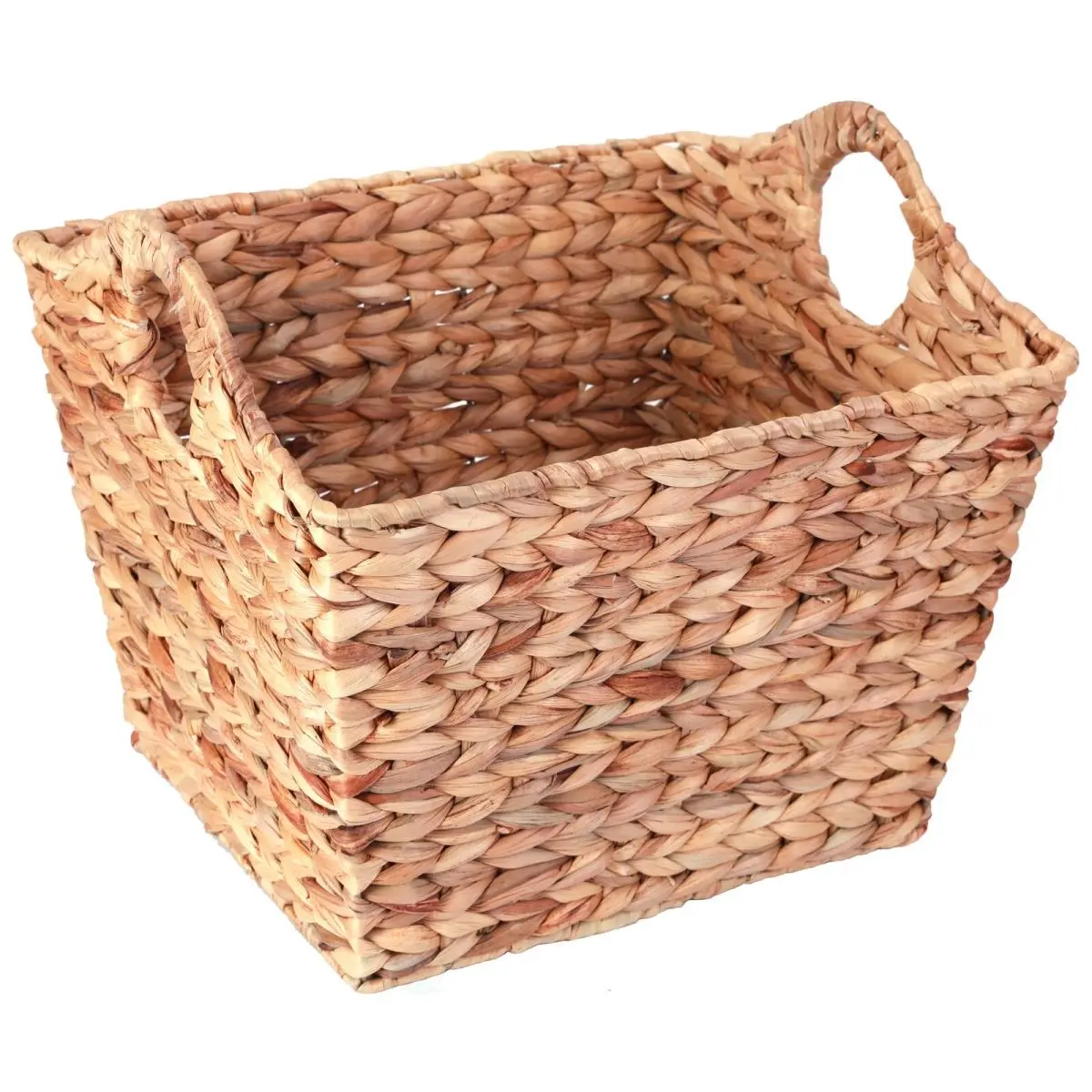 Vintiquewise Rustic Large Brown Water Hyacinth Rectangle Wicker Storage Basket - 11.5x17x14in, Cutout Handles, Kitchen/Laundry Organiser, Decor Piece for Cycling Outdoor Gear Storage