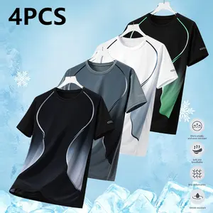 4-pack men’s ice silk quick-dry short-sleeve T-shirts, summer cool-touch breathable fabric, suitable for sports, running, and fitness, available in multiple colors, complete size range, versatile everyday wear, a must-have for sports enthusiasts.