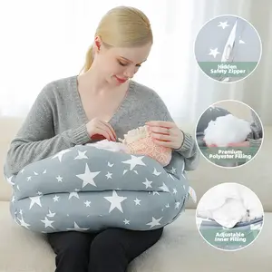 Chilling Home Original Nursing Pillow for Breastfeeding, Offering More Support for Mom and Baby during Feeding, with an Adjustable Waist Strap, Secure Three - side Fence and Removable Pillowcases - Comfortable and Safe (Blue Starry)