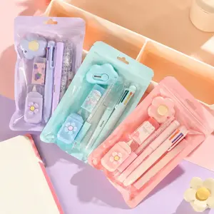 7-Piece Kawaii Cute Stationery Set, Pink School & Office Writing Essentials Kit Including Ballpoint Pens, Highlighter, Pencil Sharpener, Correction Tape, Ruler & Craft Cutter, Ideal Student Gift & Glitter Creamy Desk Accessory