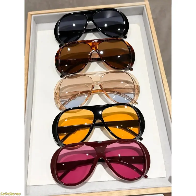 Women's Oversized Semi-Rimless 5-Pack Bulk Sunglasses for Women - Female Blue Light Blocking, Anti-Screen Protective Eyewear for Outdoor Activities, Driving Fashion Accessory