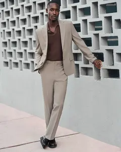 Express Slim Taupe Wool-Blend Washable Modern Tech Suit Pant