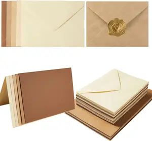 50 Pack Brown A6 Envelopes with Blank Cards Set, Envelopes 5 Colors with 4x6 Cardstock and  Stickers for Wedding Invitations  (Brown, 4x6)