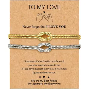 Veliora Gift B Matching Bracelets for Couples Knot Love Gold Silver Plated Non Tanish Chain Adjustable Permanent Forever Dainty Jewelry Valentine's Day Birthday Christmas Gifts