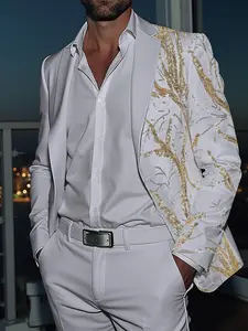 Men's Fitted Suit Jacket, Sparkling Round Sequins Top, Wedding Evening Stage Performance Men's Formal Suit, Elegant Party