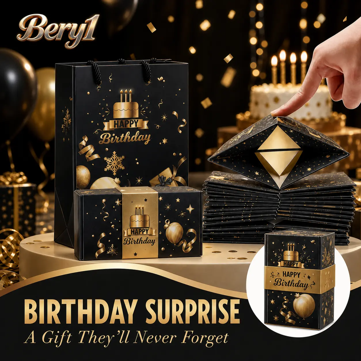 Surprise Pop-Up Gift Box, Creative Folding Money Explosion Box, Luxury Birthday Bounce Gift Box for Cash, Photos and Small Gifts, Birthday, Anniversary, Valentine’s Day, Wedding and Proposal Celebrations--Bery1