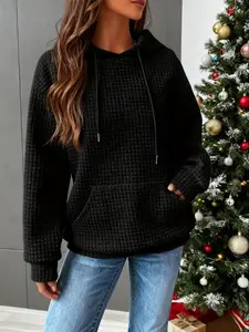 Women's Spring & Fall Loose-Fit Casual Hoodie, Long Sleeve Round Neck Sweatshirt with Pockets, Comfortable Daily Wear Apparel