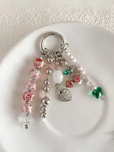 Elegant Crystal Cherry Butterfly Phone Chain, Faux Crystal Beaded Bag Charm, Car Key Ring Heart Sweet Decoration