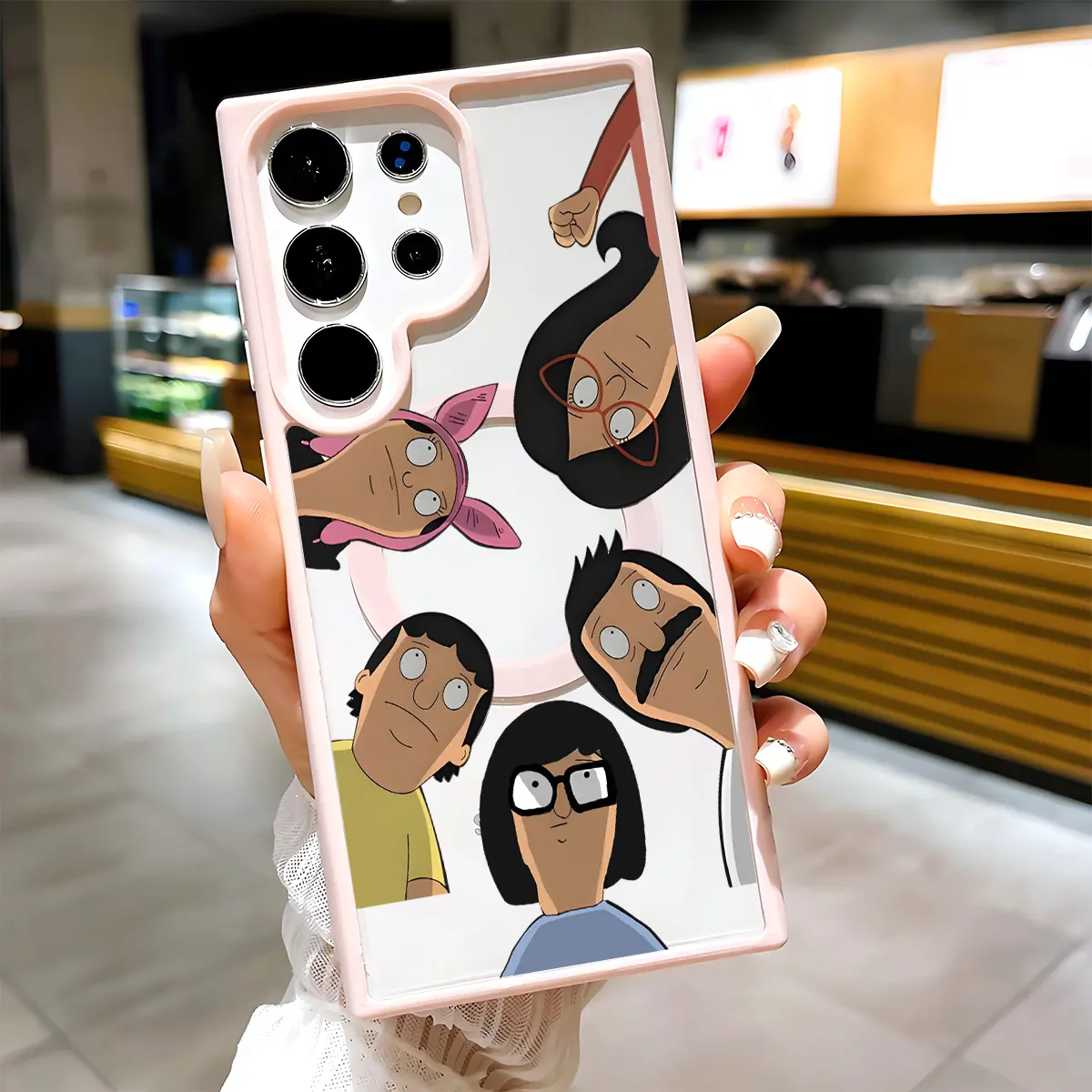 Cute Cartoon B-Bobs B-Burgers Family Clear Magnetic Phone Case, Compatible with MagSafe Silicone Bumper Protective Cover For iPhone Sam S26 S25 S24 S23 S22 Ultra Plus FE