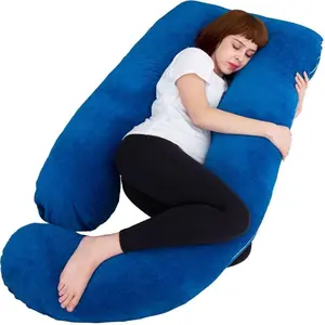 60 Inch  Pillows for Sleeping,  U Shaped  Pillow,  Pillow, Maternity Pillow for  with Velour Cover (Blue)