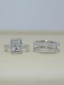 Elegant Zirconia Decorated Alloy Engagement Ring Set, Band Ring for Women, Perfect for Daily Wear, Wedding Anniversary, Party, Valentine's Day Gift