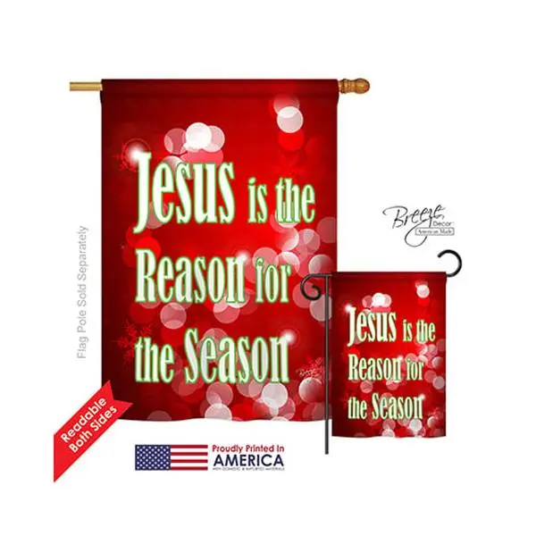 Breeze Decor 14099 Nativity Jesus is the Reason 2-Sided Vertical Artwork House Flag, Festive Banner - 28x40 in., Banners