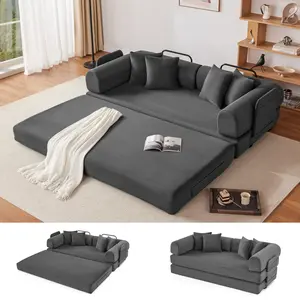 79" Convertible Sleeper Sofa Bed with 4 Pillows, 5-in-1 Corduroy Futon Couch for Small Spaces,Floor Modular Sofa with Fixed-Shape Frame,For Guest Bed & Kids Play Area with Washable Cover,teddy sofa for Adults,No-Assembly