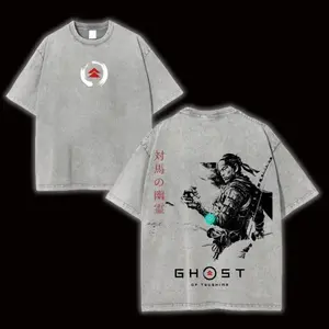 Ghost of Tsushima Crescent Duel Tee – Oversized Acid Washed Vintage T-Shirt | Red Crest Front + Shrine Moonblade Warrior Back | Lightweight Streetwear Gift for Samurai Souls & PS Fans LEC
