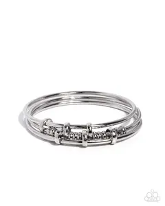 Glistening Guess - Silver Bangle Bracelet Stack - Paparazzi