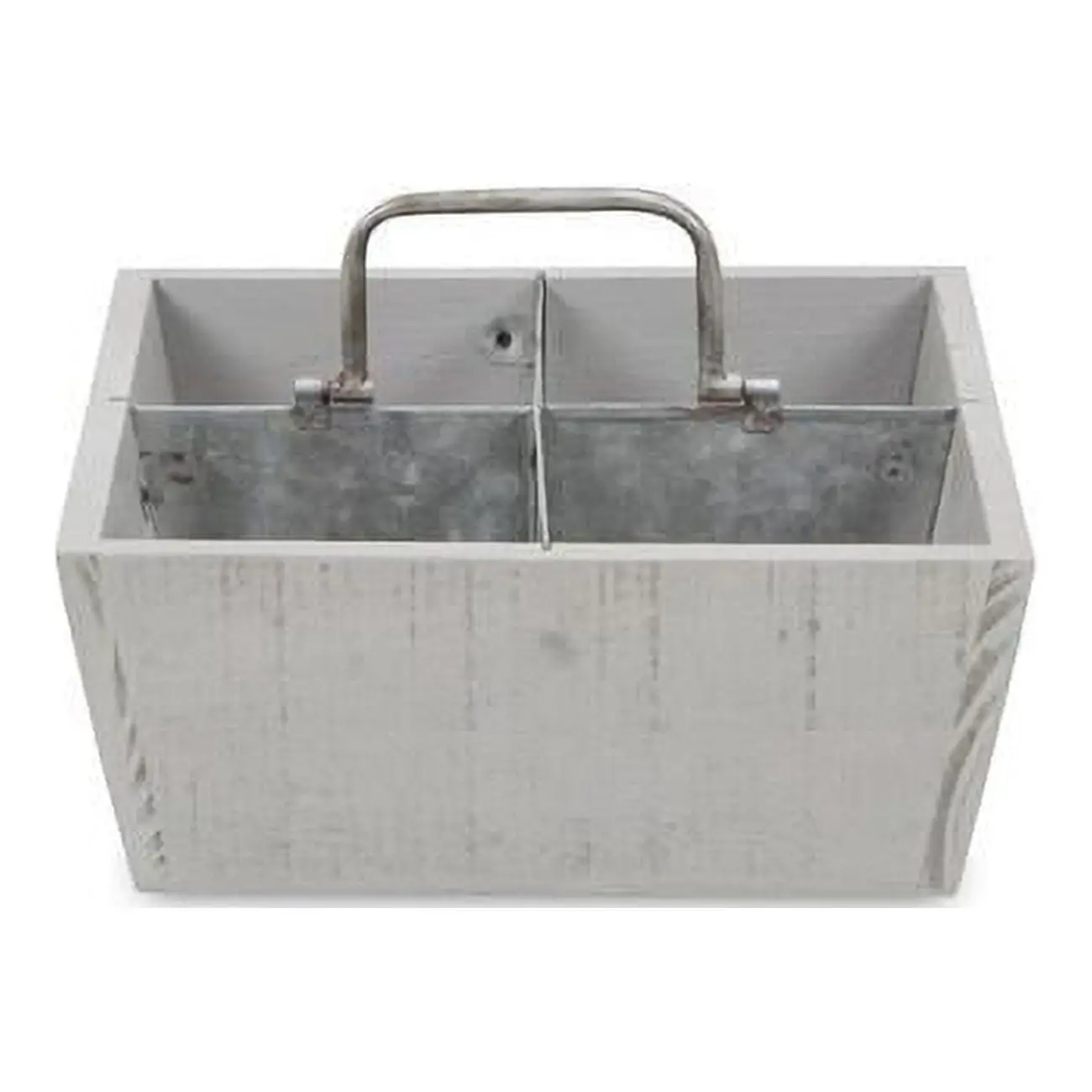 Cheungs 5563GR Gray Decorative Wooden 4-Slot Organiser Caddy with Steel Divider, Home Supplies Storage Box for Condo, 9.5 x 9.5 x 3.75 in
